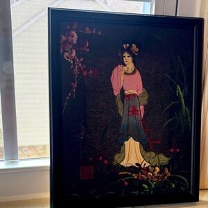 Rare Geisha Painting Framed